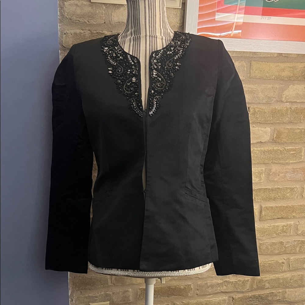 Lafayette 148 New York Black Beaded Collar Blazer